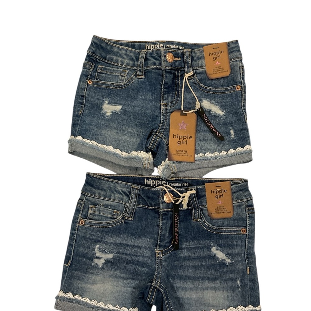 2 pair hippie girl Distressed Blue Denim Shorts with Frayed Hem